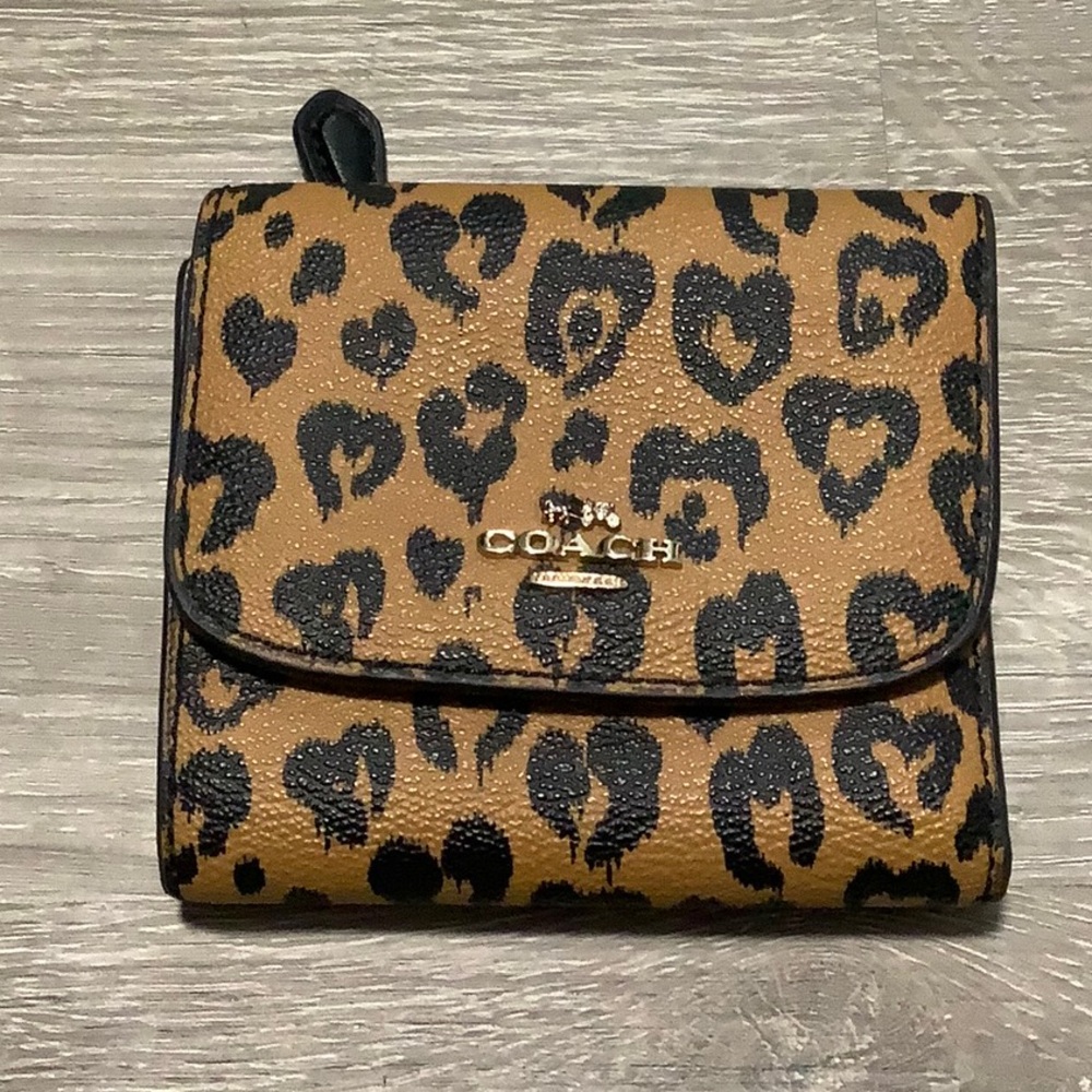 Coach Leopard Print Wallet - Black and Tan